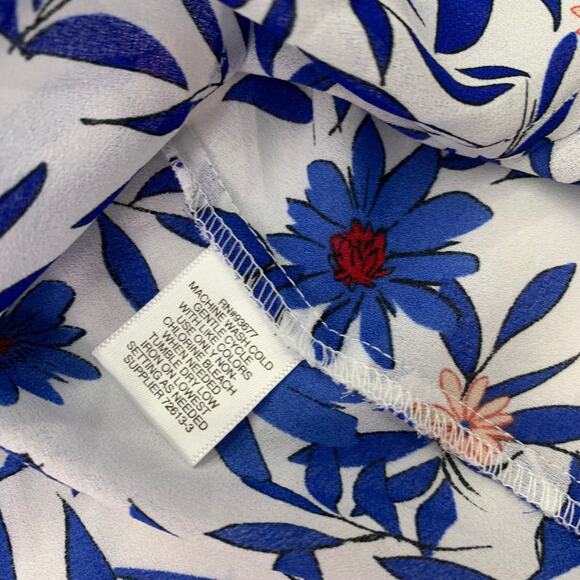 Liz Claiborne Woman Sz 3XL Bright Blue Floral White Semi Sheer Short Slv Blouse - Picture 7 of 9